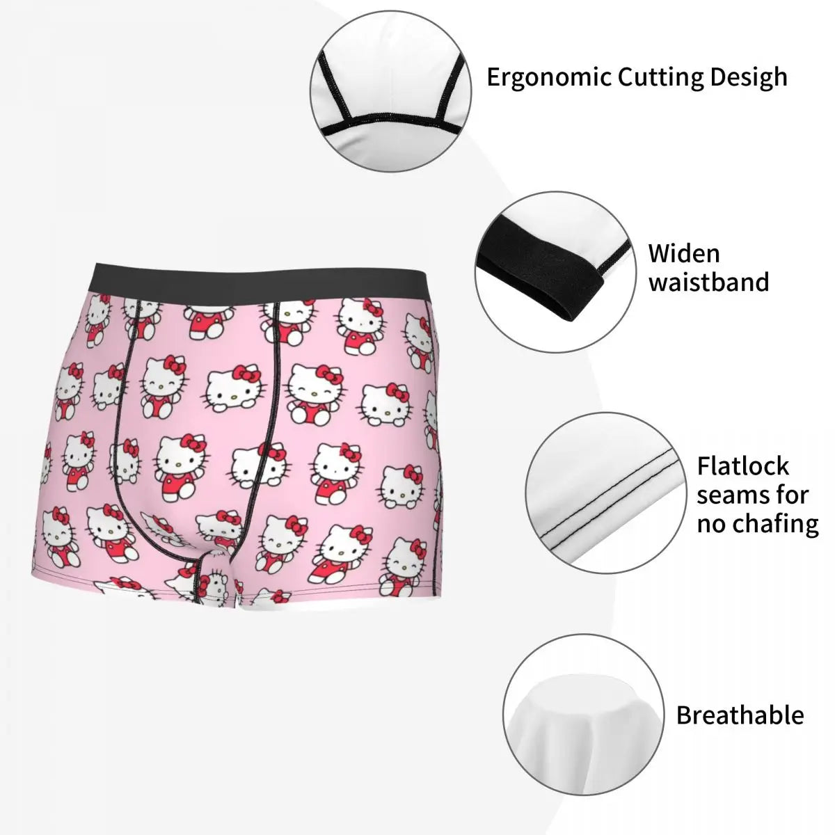 Hello Kitty Pattern Underwear Men Printed Custom Sanrio Boxer Briefs Shorts Panties Soft Underpants