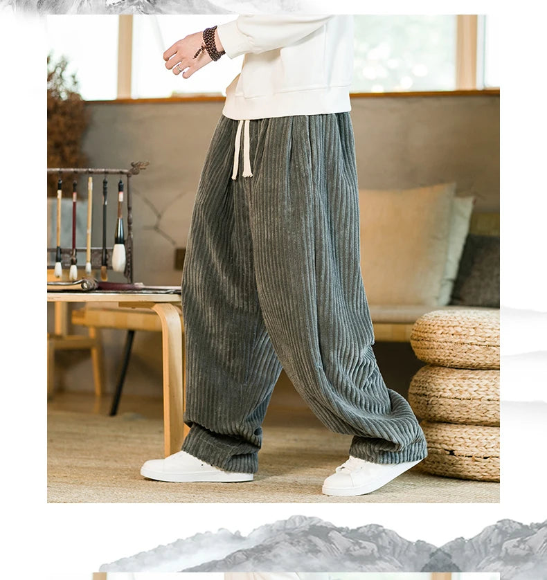 Oversized Pants Tradition Casual Autumn Wide-leg Trousers Harajuku Corduroy Streetwear Straight Pants Male Elastic Waist Loose