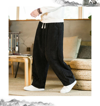 Oversized Pants Tradition Casual Autumn Wide-leg Trousers Harajuku Corduroy Streetwear Straight Pants Male Elastic Waist Loose