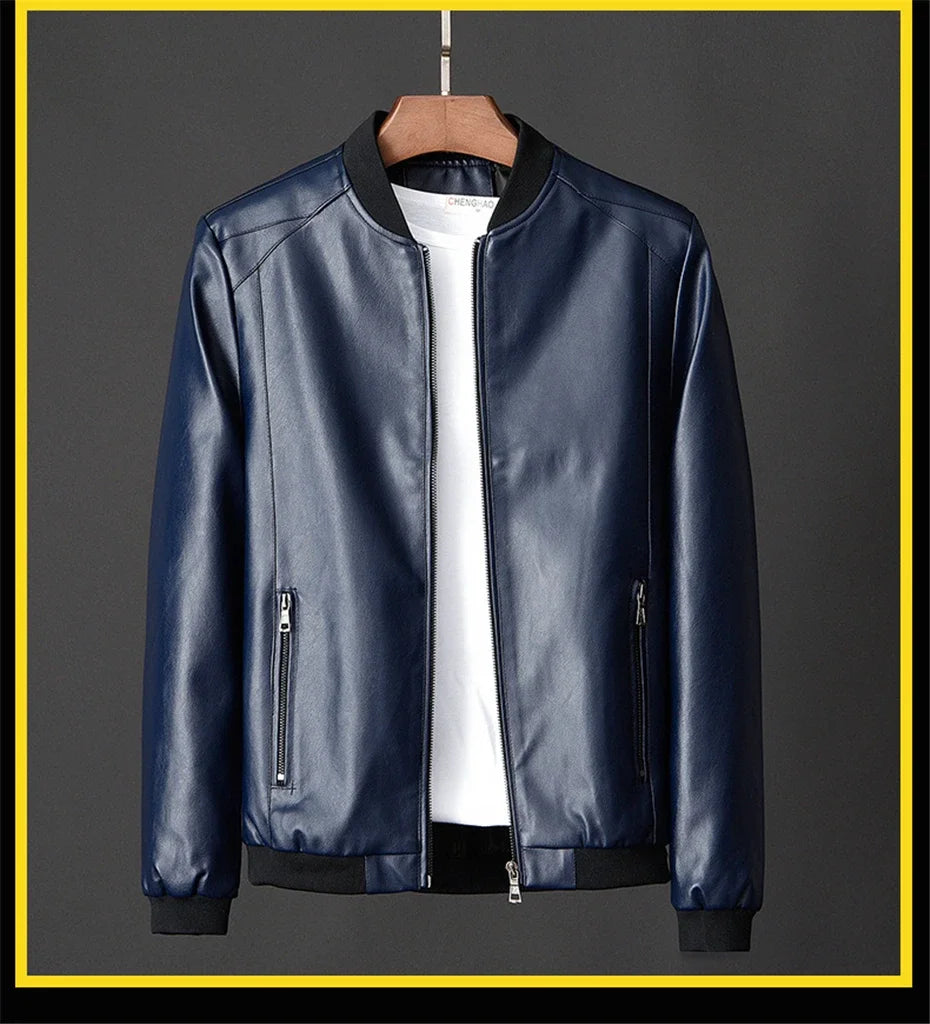 Autumn New Men Leather Coat Korean Fashion Leather Sheepskin Men Leather Jacket Trend Casual Fit Slim Baseball Clothes