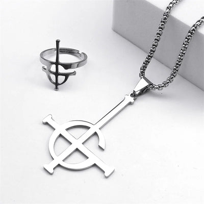 Stainless Steel Jewelry Set Ghost BC Rock Band Pendant Necklace The band Ghost Ghoul Chain Necklaces Fashion Earring Ring collar