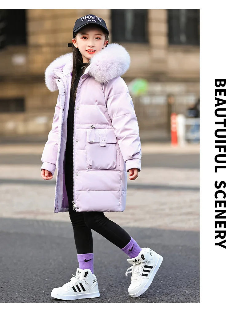 2024 Winter Thicken warm Down jacket Girls clothing kids toddler girl clothes Parka Hooded Children Outerwear Coats snow suit