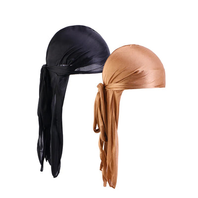 2PCS/LOT Unisex Men Women Satin Breathable Silky Durag Long Tail Doo Rag Pirate Hat Headband Turban Bandana Durag Headwear