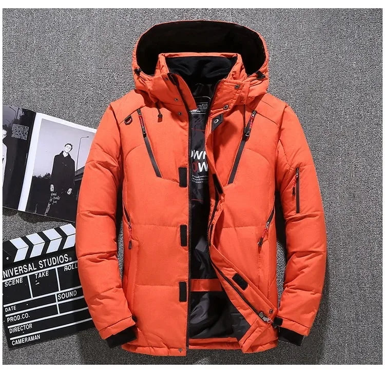 Down Jacket Men White Duck Winter Coat Windproof Warm Parkas Travel Camping Overcoat New in Thicken Solid Color Hooded Clothing