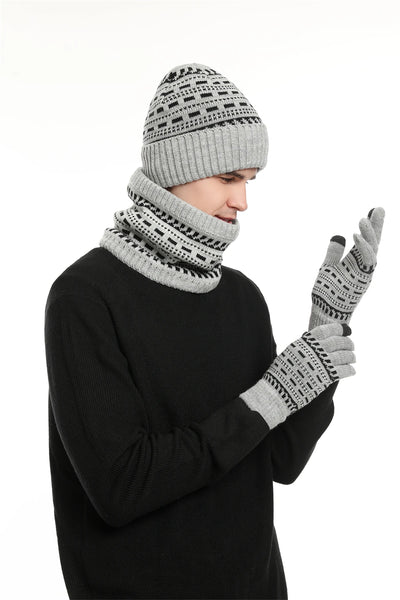 Men's Winter Keep Warm Set Unisex Beanie Telefingers Gloves Fleece Lining Scarf Male Woolen Yarn Knitted Muffler Neck Gaiter Hat