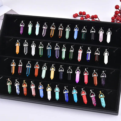 2023 Hexagonal Column Quartz Necklaces Turquoises Pink Crystal Pendent Necklace For Women Chain Natural Stone Choker Jewelry