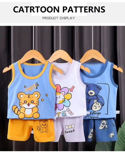 2PCS Children Sets Kids Clothes Vest Suit  Summer Children Clothing baby Cotton T-Shirts Shorts Tank Top  Boys Girls Sleeveless