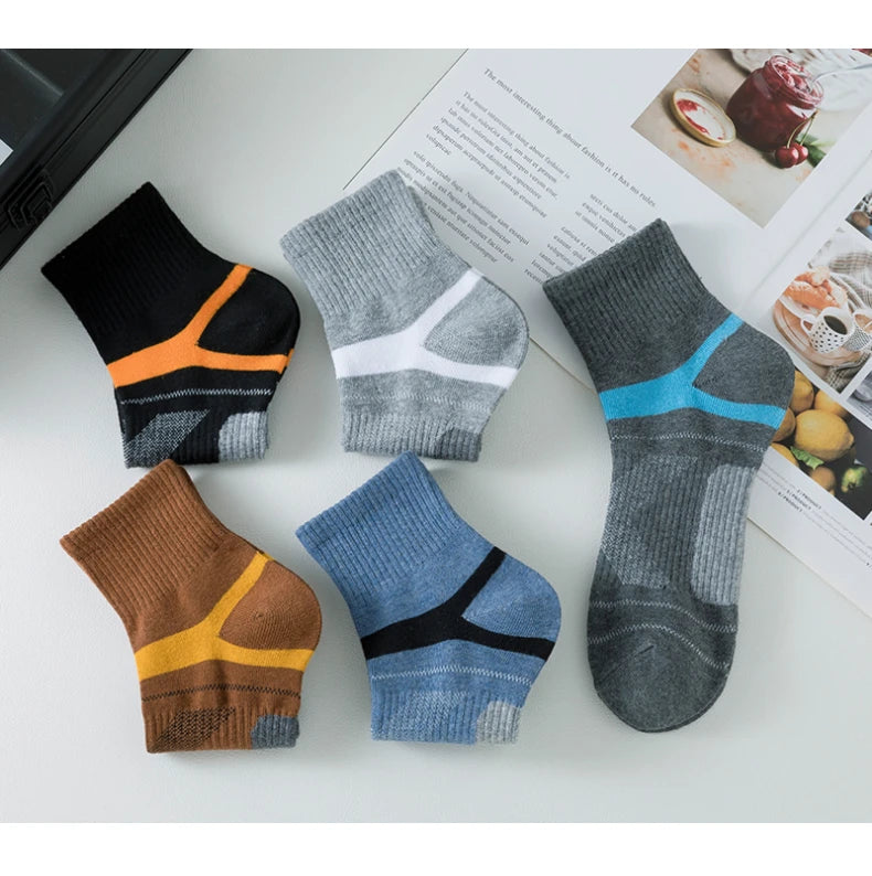 5 Pairs of MEN'S Sports Cotton Socks, Sweat Wicking and Breathable, Suitable for MEN'S BASKETBALL Training and Outdoor Running