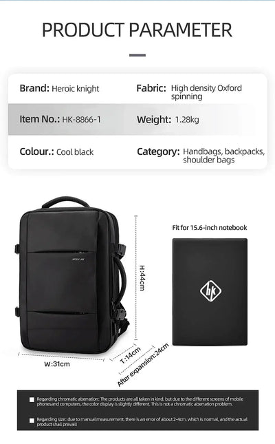 HK Travel Backpack Men Business Backpack Expandable School Bag Large Capacity 15.6" Laptop Waterproof Fashion Backpack with USB