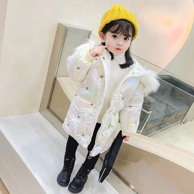 Winter Baby Girl Coat Cotton-padded Parka Thicken Warm Jacket Feather Hooded Kid Outerwear Toddler Waterproof Snow Wear A859