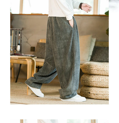 Oversized Pants Tradition Casual Autumn Wide-leg Trousers Harajuku Corduroy Streetwear Straight Pants Male Elastic Waist Loose