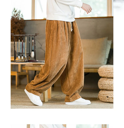 Oversized Pants Tradition Casual Autumn Wide-leg Trousers Harajuku Corduroy Streetwear Straight Pants Male Elastic Waist Loose