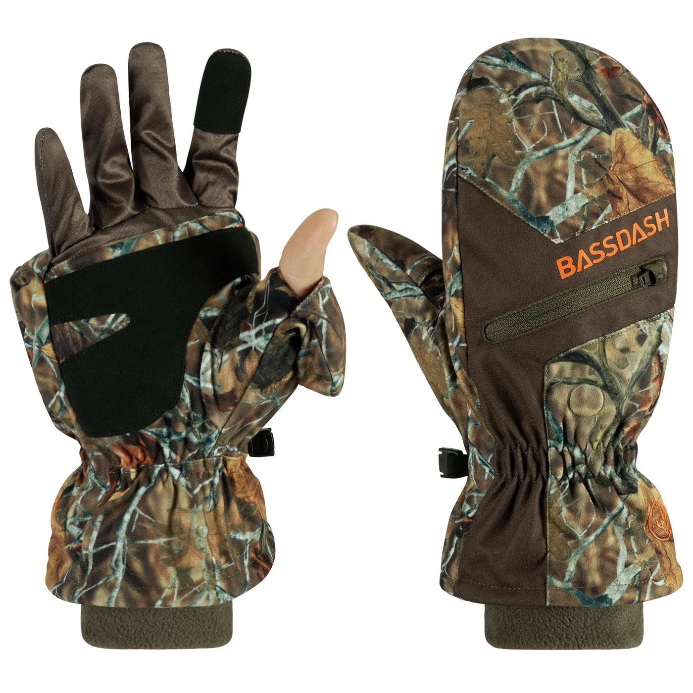 BASSDASH Men’s Insulated Mittens Winter Camo Hunting Gloves Water Resistant for Cold Weather Outdoor Activities HG04M