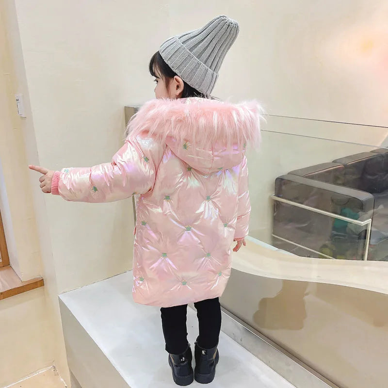 Winter Baby Girl Coat Cotton-padded Parka Thicken Warm Jacket Feather Hooded Kid Outerwear Toddler Waterproof Snow Wear A859