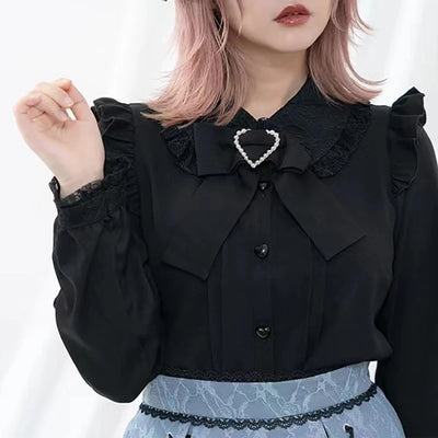 Kawaii Women Shirts Lolita Y2K Cute Japanese Style Blouse Elegant Long Sleeve Sweet Tops Casual Office Ladies Aesthetic Shirt