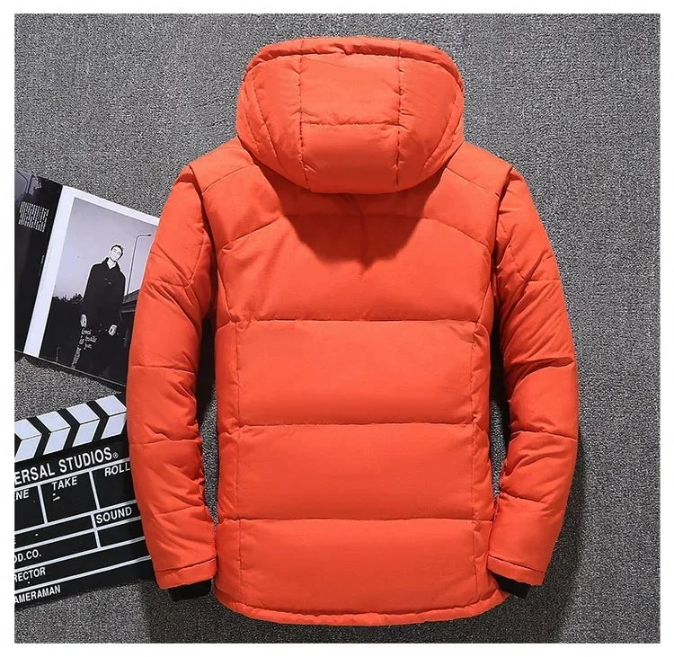 Down Jacket Men White Duck Winter Coat Windproof Warm Parkas Travel Camping Overcoat New in Thicken Solid Color Hooded Clothing