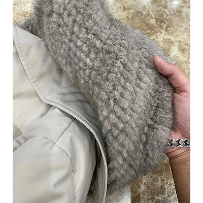 2023 Winter Women Long Coats Filling White Goose Down With Natural Real Mink Fur Collar Luxury Thick Warm Hooded Fashion Jacket