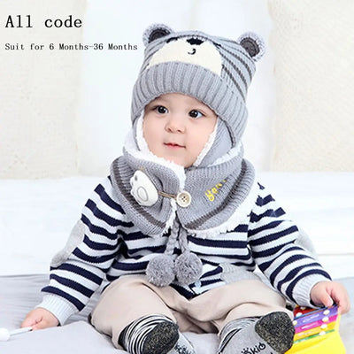 Winter Knitwear Toddler Baby Baby Beanie Cap Bear Earmuff Neck Scarf Kids Hat Scarf Set