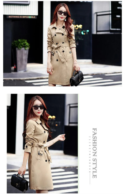 Purple Windbreaker Women's Mid-Length Trench Coat 2023 Spring New Korean Slim Waist British Casual Autumn Coat With Belt Outwear