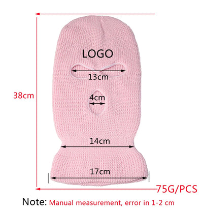 Motorcycle Windproof Full Face Knit Hats Custom SkiMask Men Warm Wool Balaclava embroidery Winter hats Knitted 3 Holes Ski Mask