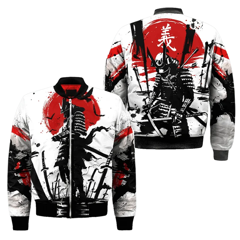 Spring Autumn Mens Bomber Jacket Samurai Oni Mask Tattoo 3D All Over Printed Zip Tracksuits Unisex Casual Zipper Jacket Clothing