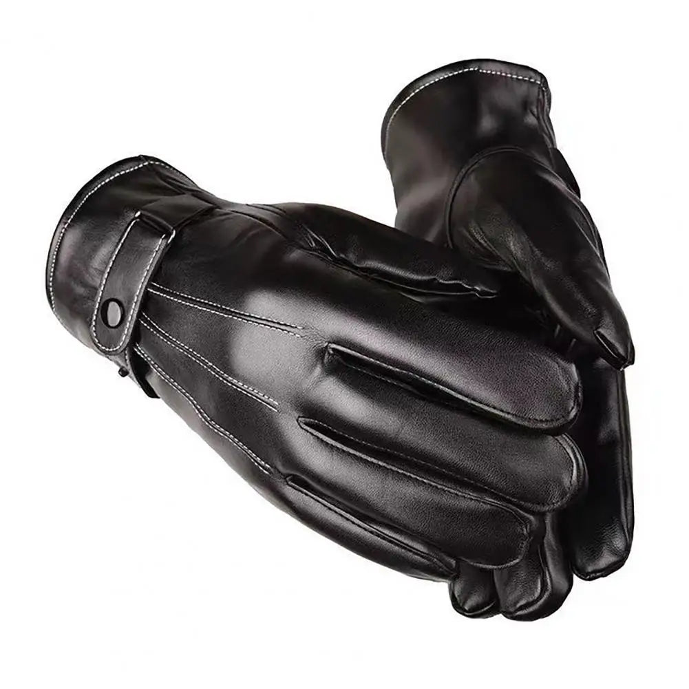 Thickened Plush Leather Gloves Men Touchscreen Gloves Motorcycle Wear Resistant Windproof  Insulated Winter Gloves