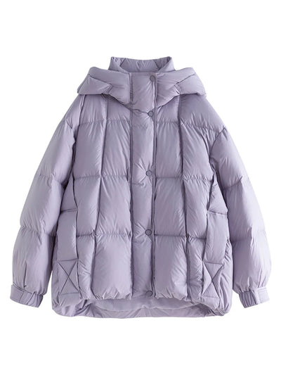 FSLE 163G Filling Capacity Women Winter Hooded Short Bread Coat Down Jackets Temperament Grey Commuter Simple Female Down Coats