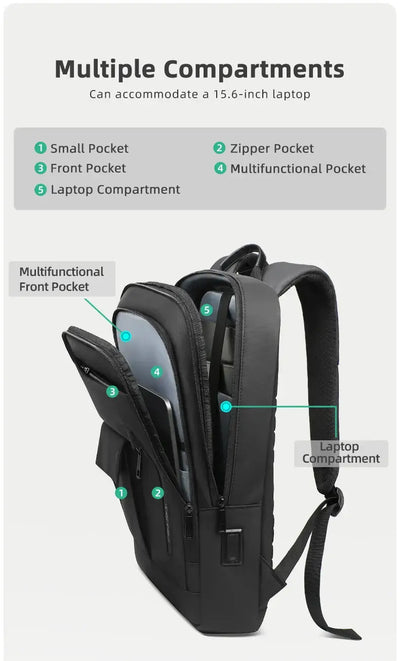 HK Slim 15.6'' Laptop Backpack Men's Business Backpacks with USB Port Lightweight Work Bag for College Daily Travel Back Pack