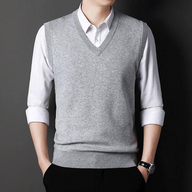 Men's Solid Color Sweater Vest Casual Fashion Warm Top