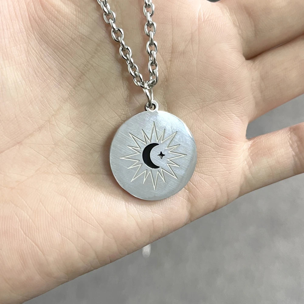 TV Series คาธ The Eclipse Ayan Khaotung Cosplay Moon Star Circular Pendant Titanium Steel Necklace Lovers Jewelry Accessories