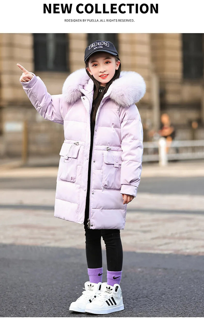 2024 Winter Thicken warm Down jacket Girls clothing kids toddler girl clothes Parka Hooded Children Outerwear Coats snow suit