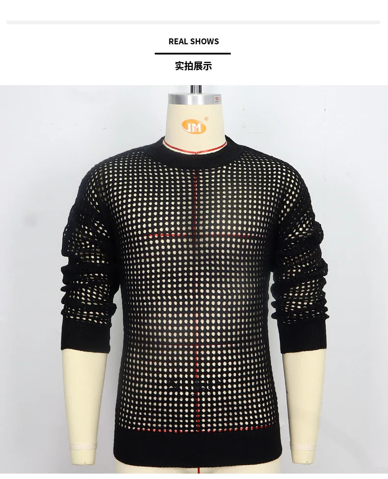 Sexy Hollow Men's Knitwear Party Perspective Thin Pullover Sweater Sexy Mesh Men Knit Sweater Fashion Personality Men's Clothing