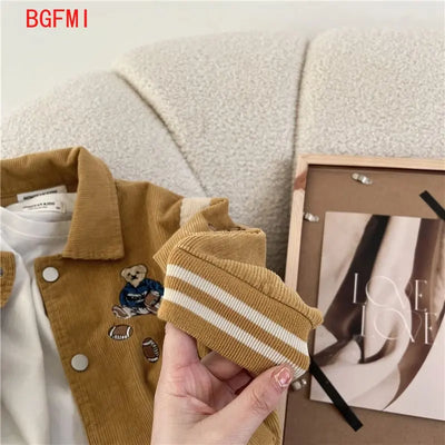 Fashion Cartoon Embroidery Corduroy Jackets for Baby Boys Girls Casual Spring Fall Outwear Toddler Kids Coat Clothes Sports Wear