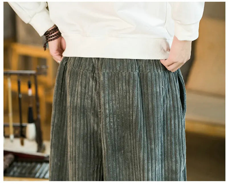 Oversized Pants Tradition Casual Autumn Wide-leg Trousers Harajuku Corduroy Streetwear Straight Pants Male Elastic Waist Loose