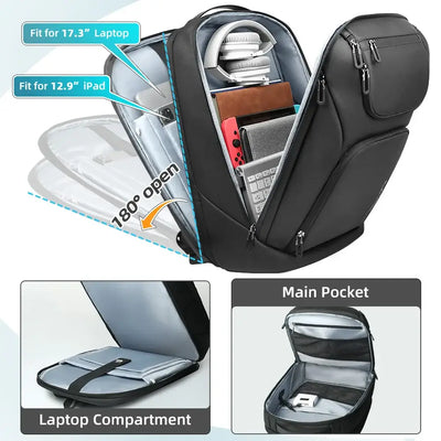 HK New Arrival Spacious Travel Backpack 17.3 inch Laptop Backpack For Men Big Capacity Waterproof Commuting Rucksacks With USB