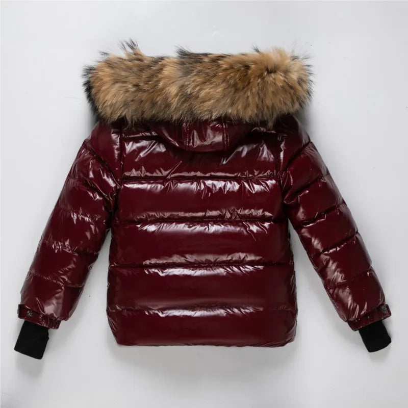 2024 Children Boy Winter Down Jacket Real Fur Waterproof Shiny Girl Winter Coat 1-14 Year Kids Teenager Outerwear Toddler Outfit