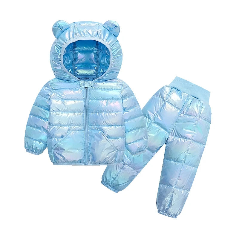 Toddler Winter Baby Girls Boys Clothing Sets Warm Faux Down Jacket Clothes Sets Children Kids Snowsuit Coats Vest Pants Overalls