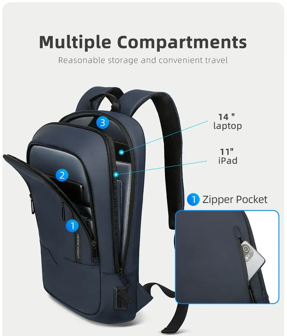 HK Slim Backpack For Men 15.6 Inch Laptop Bags Waterproof Minimalist Business Backpack With USB Charging Casual Travel Work Bag