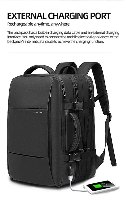 HK Travel Backpack Men Business Backpack Expandable School Bag Large Capacity 15.6" Laptop Waterproof Fashion Backpack with USB