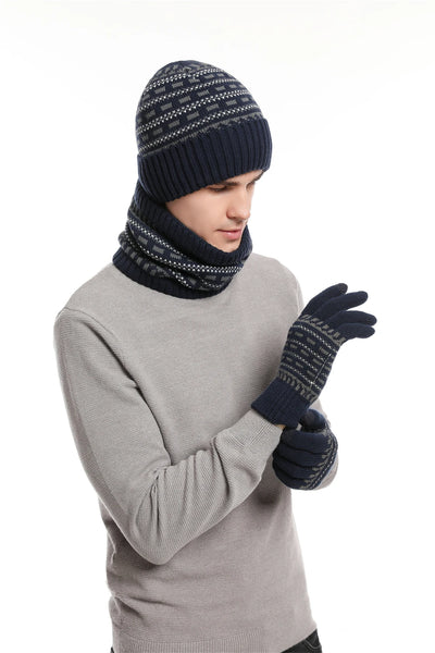 Men's Winter Keep Warm Set Unisex Beanie Telefingers Gloves Fleece Lining Scarf Male Woolen Yarn Knitted Muffler Neck Gaiter Hat