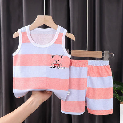 2PCS Children Sets Kids Clothes Vest Suit  Summer Children Clothing baby Cotton T-Shirts Shorts Tank Top  Boys Girls Sleeveless