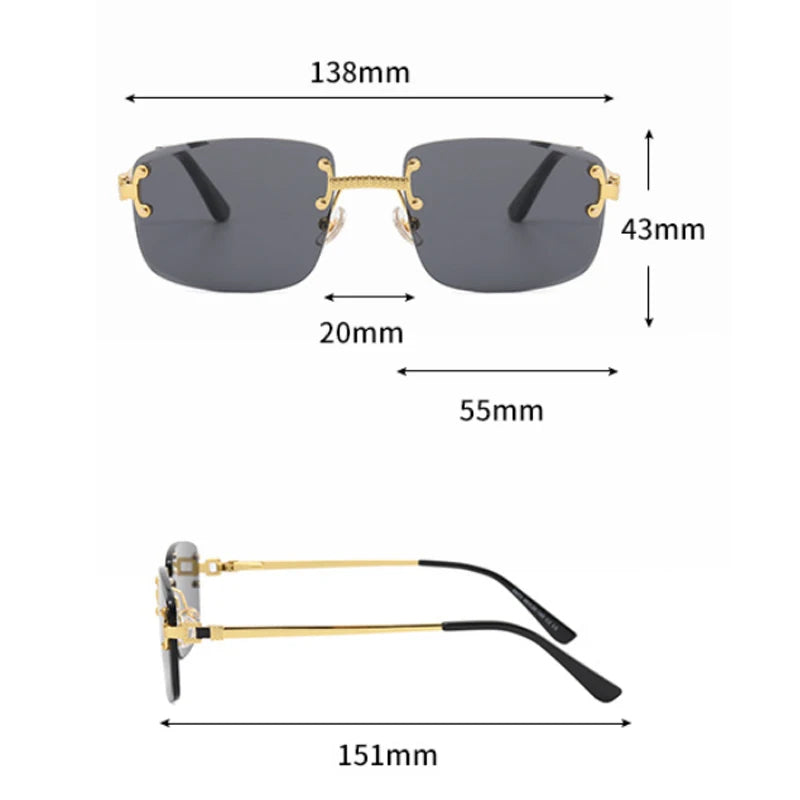 Caterside 2024 Rimless Square Sunglasses Men Women UV400 Small Gradient Sun Glasses For Men Popular High Quality Metal Eyewear