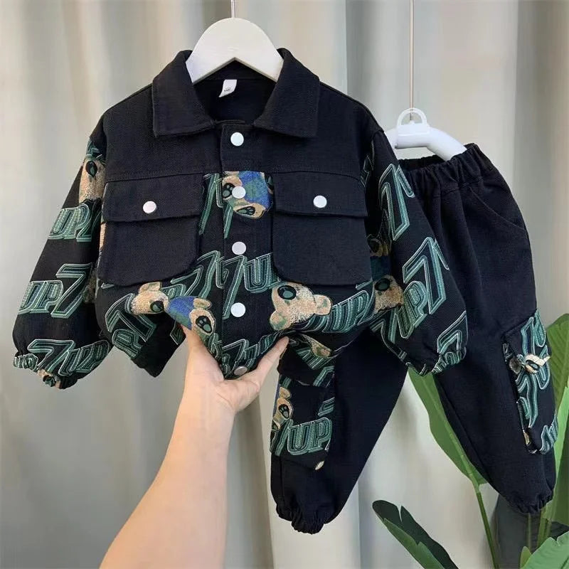 Kids Boys Set outfit Suit Spring Autumn Denim Jackets Fashion Sportswear Suit Children's Clothing Boy's Baby Top Pants 2PCS 2024