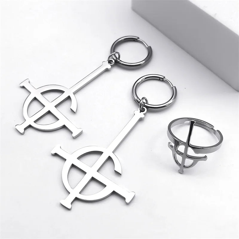 Stainless Steel Jewelry Set Ghost BC Rock Band Pendant Necklace The band Ghost Ghoul Chain Necklaces Fashion Earring Ring collar