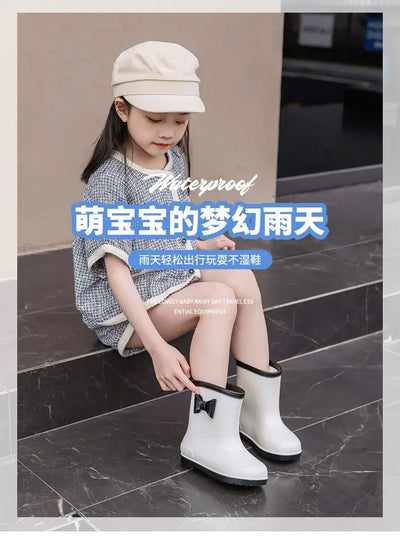 Kids Rain Boots Bowknot Princess Girl's Boot PVC Waterproof Non-slip Rubber Boots for Children Outdoor Toddler Water Shoes 장화