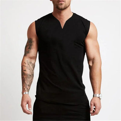 Gym Clothing V Neck Cotton Bodybuilding Tank Top Mens Workout Sleeveless Shirt Fitness Sportswear Running Vests Muscle Singlets