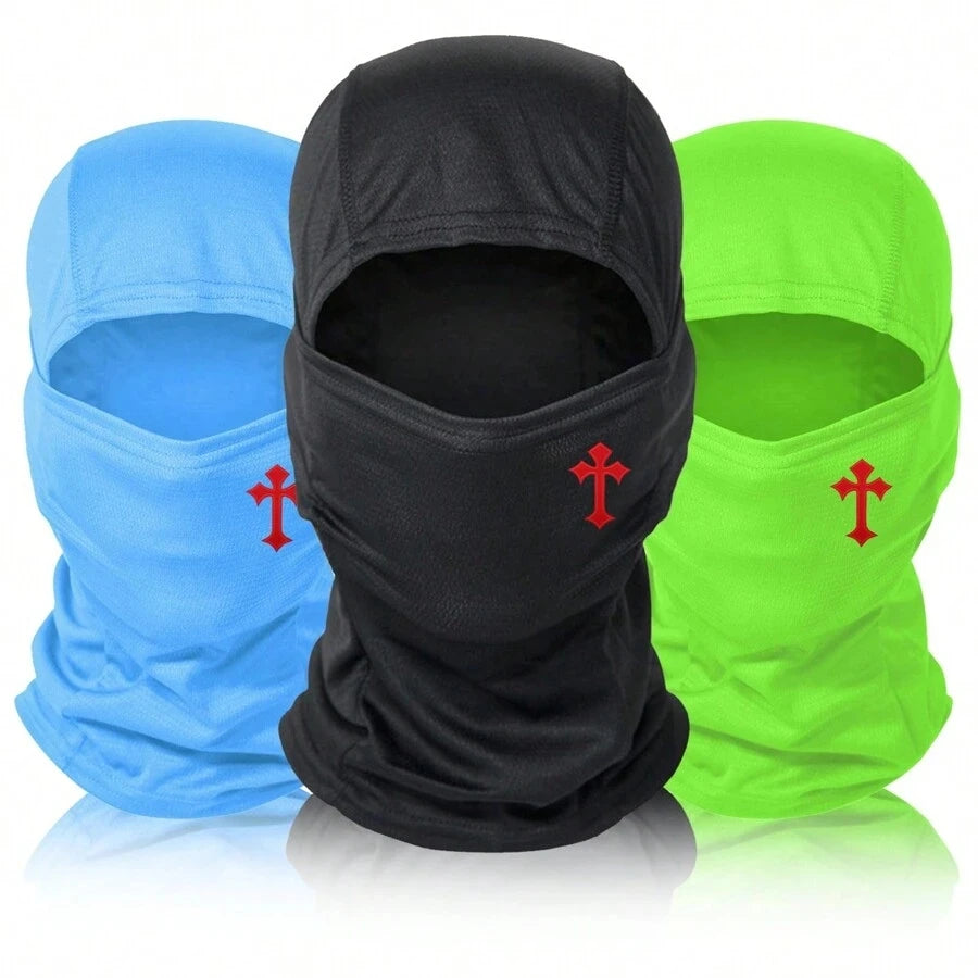 1pc Cross Printed Mask Hood For Men And Women Outdoor Riding Balaclava Hat Windproof And Sunscreen Sun Hat