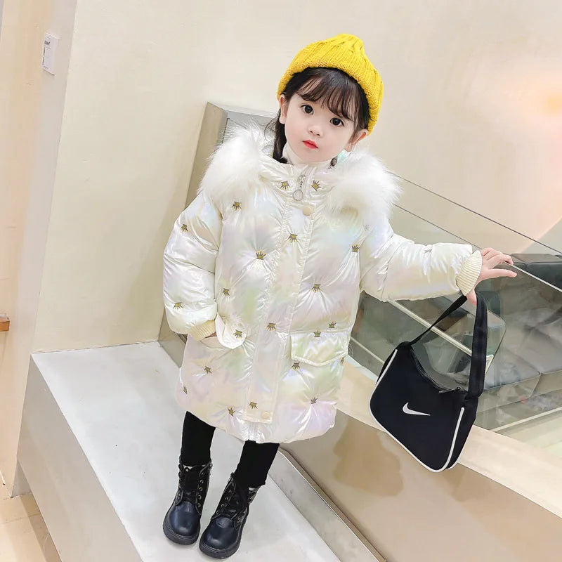 Winter Baby Girl Coat Cotton-padded Parka Thicken Warm Jacket Feather Hooded Kid Outerwear Toddler Waterproof Snow Wear A859