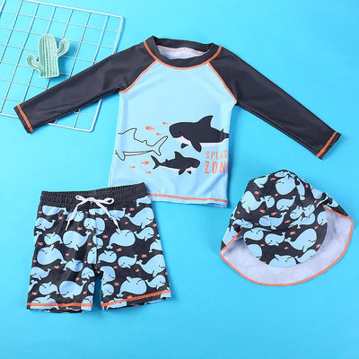 Children's Split Bathing Suit Toddler Boys 3PCS Cute Cartoon Pattern Short Sleeve Swimming Set For 1-12Years Kids Beach Wear