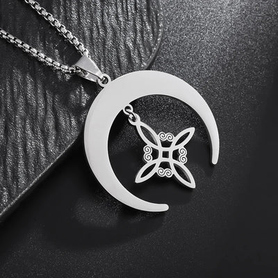 Stainless Steel Charm Witch Knot Moon Symbol Necklace Women\\\\'s Lucky Amulet Crescent Moon Charm Witchcraft Jewelry Gift